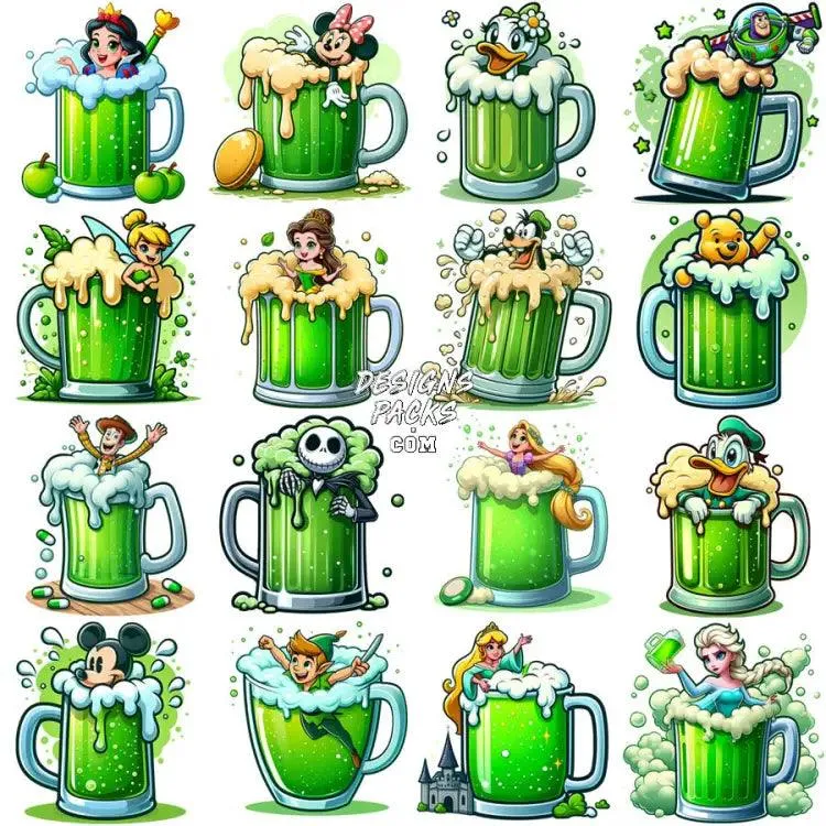 17 St. Patrick’s Day Cartoon Glass Designs Bundle PNG