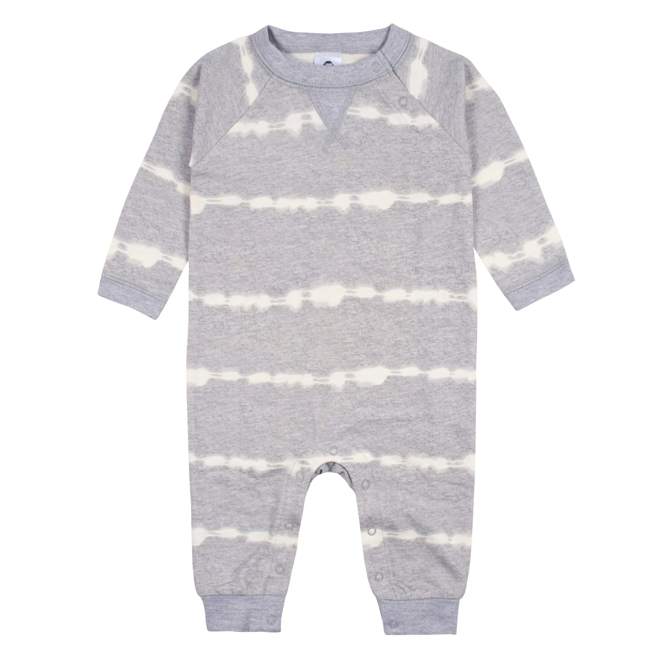 2-Pack Baby Boys Light Gray Tie Dye & Striped Raglan Sleeve Romper