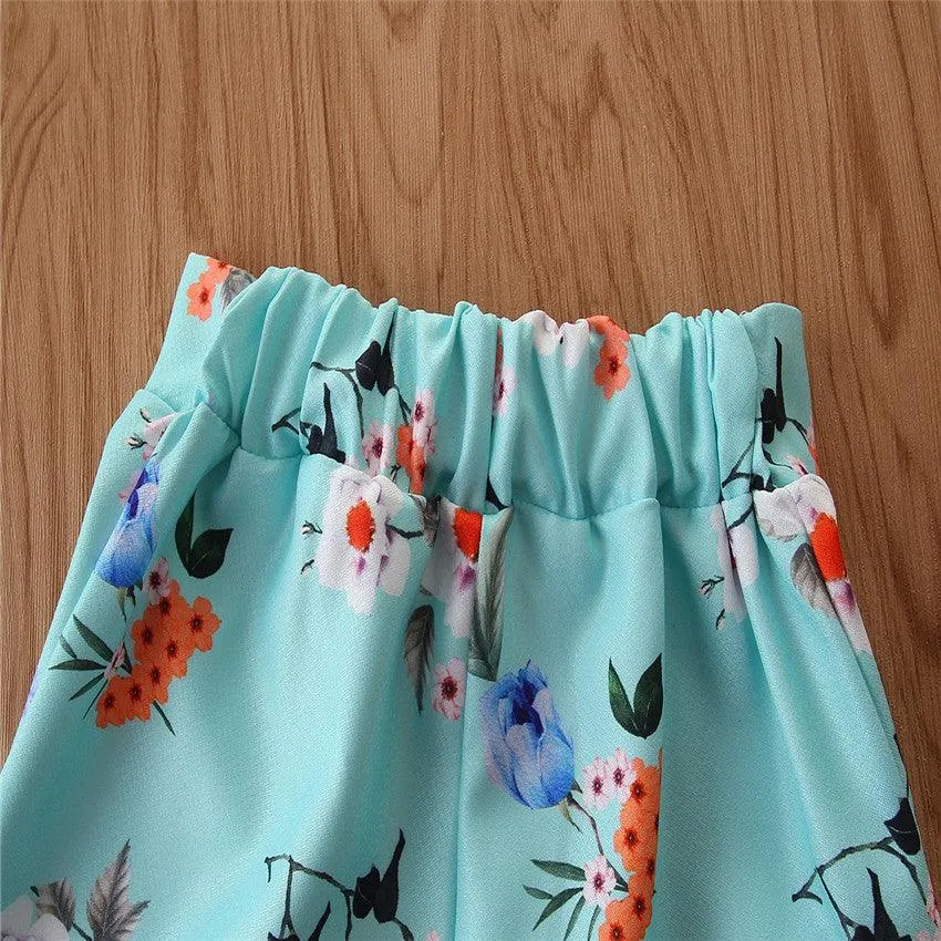 2023 summer children's clothing long-sleeved printed shirt shorts two-piece set