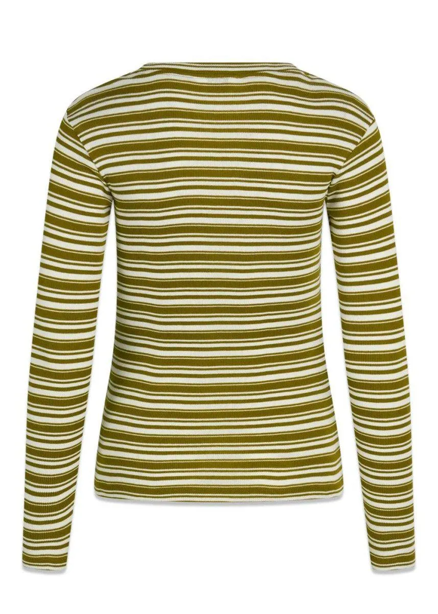 2x2 Cotton Stripe Tuba Top - Fir Green / White Alyssum