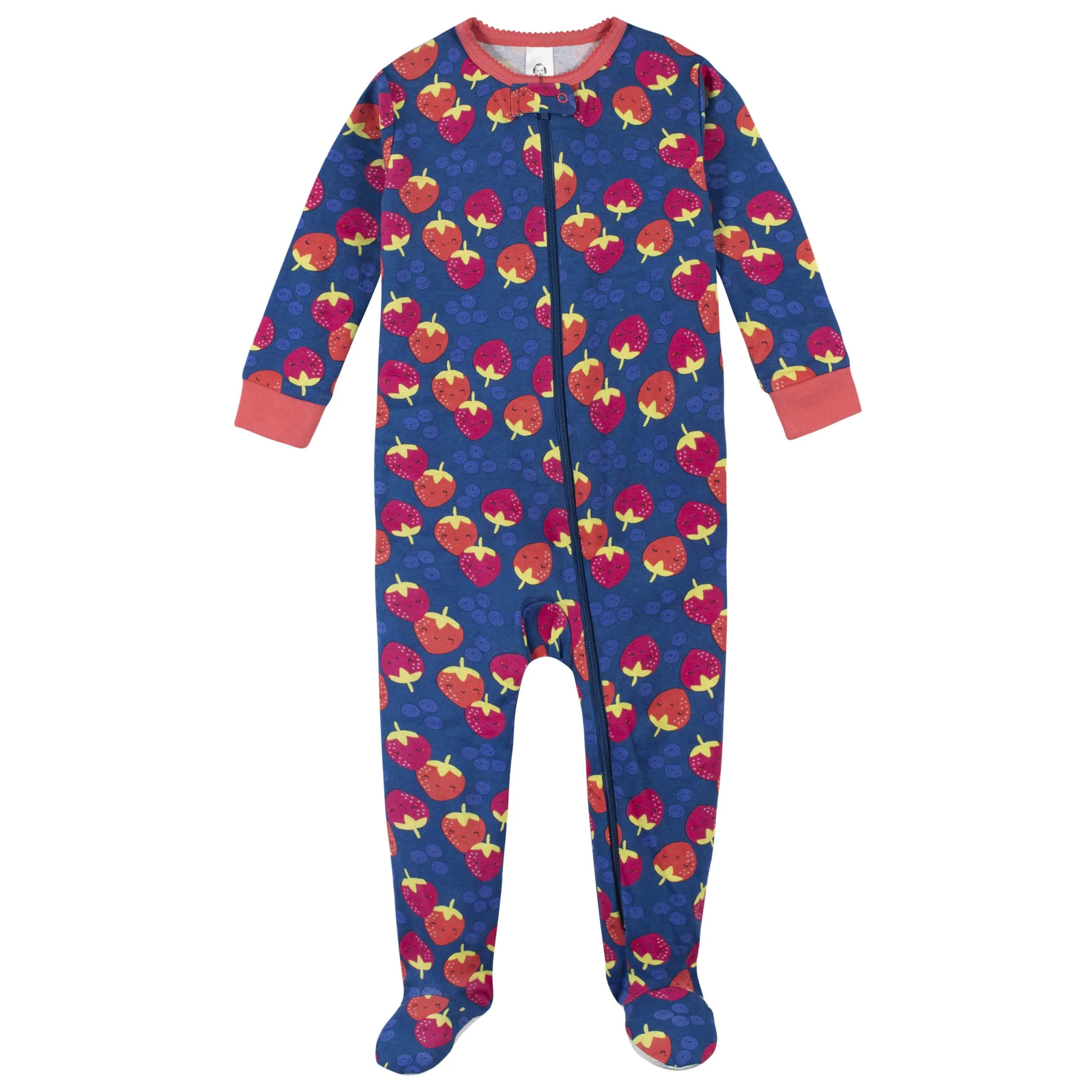 4-Pack Girls Berries & Flamingos Snug Fit Footed Cotton Pajamas