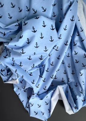 Anchors Away! Light Blue. Cotton Jersey Fabric