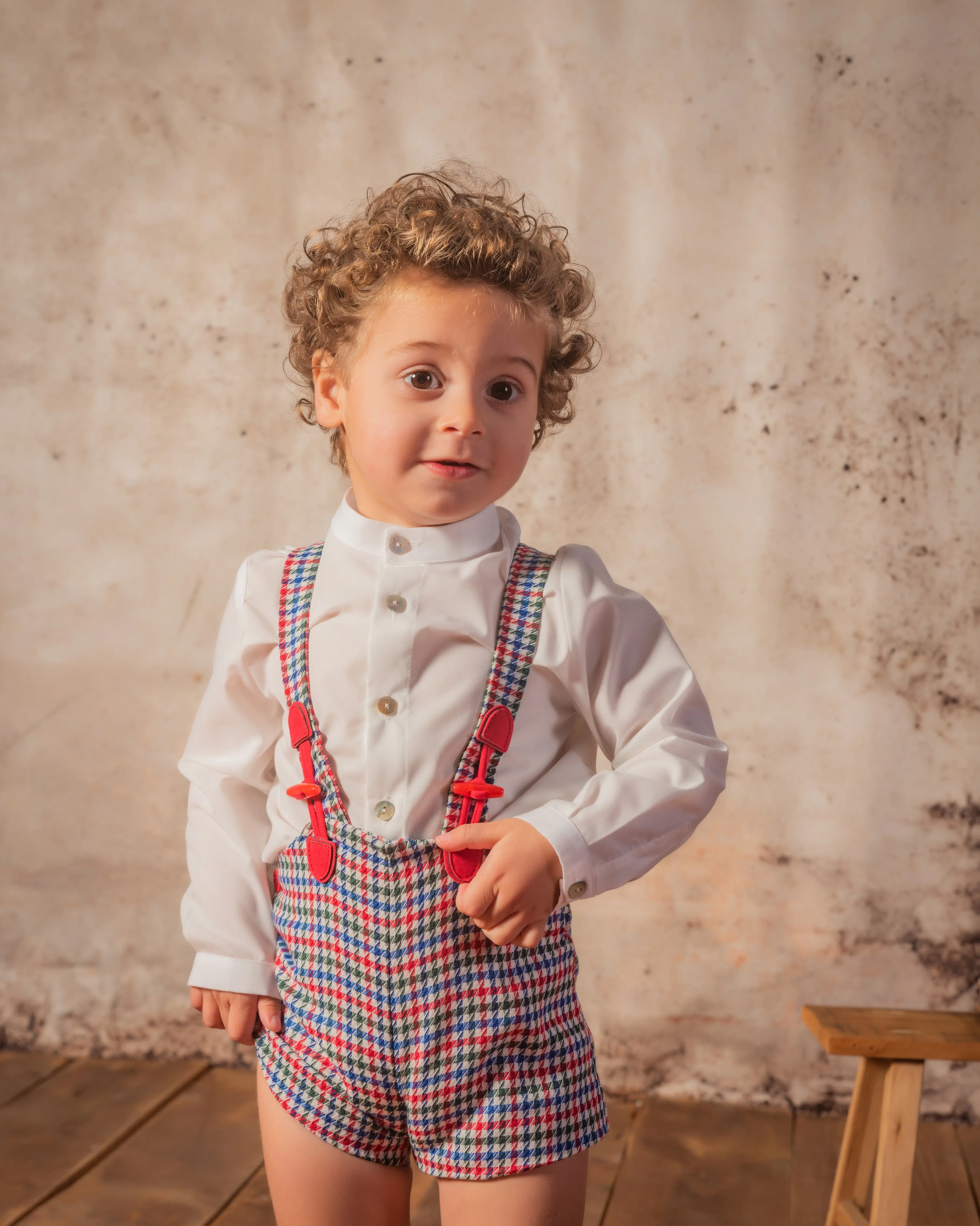 Babine AW24 - Boys Red & Navy Dogtooth Shorts & Shirt Set