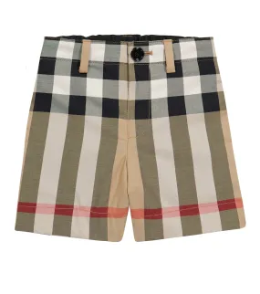 Burberry Kids Checked Cotton Shorts, Brown