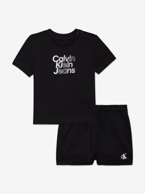 Calvin Klein Baby Gradient Logo Shorts Set in Black