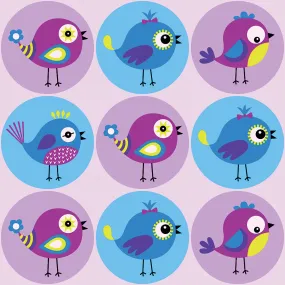 Children's Fabric, Purple Birdies Fabric, Cotton or Fleece 2082