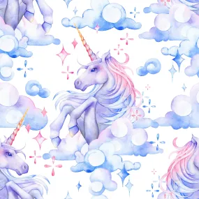 Children's Fabric, Watercolor Unicorn Fabric, Blue/Purple, Cotton or Fleece 2084