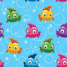 Childrens Fabric,  Whimsical Fish Fabric, Blue, Cotton or Fleece 5593