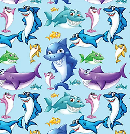 Childrens Fabric,  Whimsical Shark, Cotton or Fleece 5597