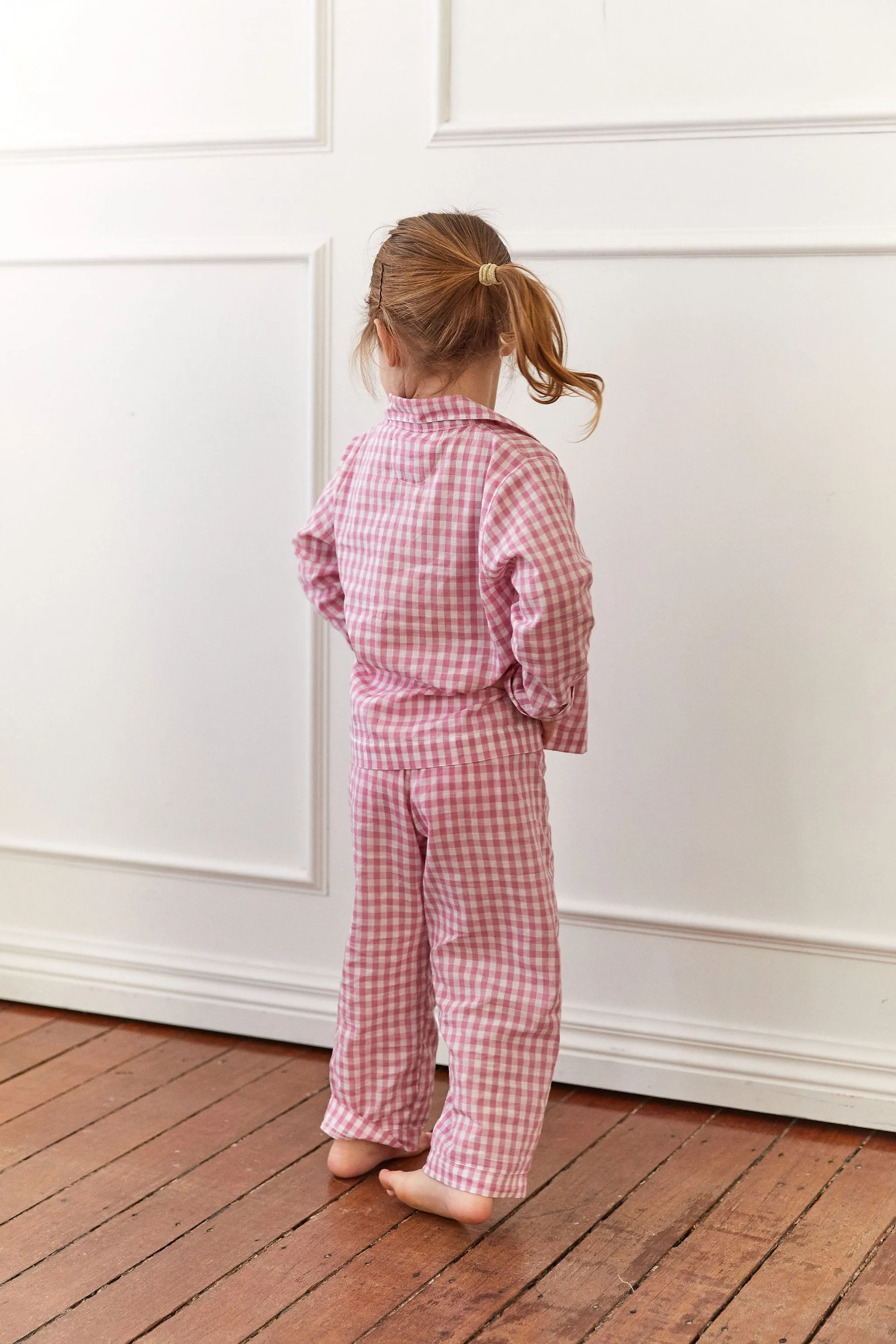 Children's Long Sleep Set - Cotton - Gingham - Berry