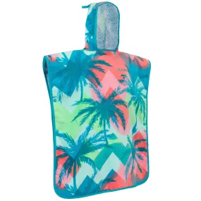 Children's surf poncho 500 110-135 cm turquoise/pink/palm trees OLAIAN light blue/light pink