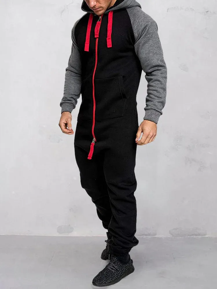 Coofandy Splicing Fleece Sports Jumpsuit