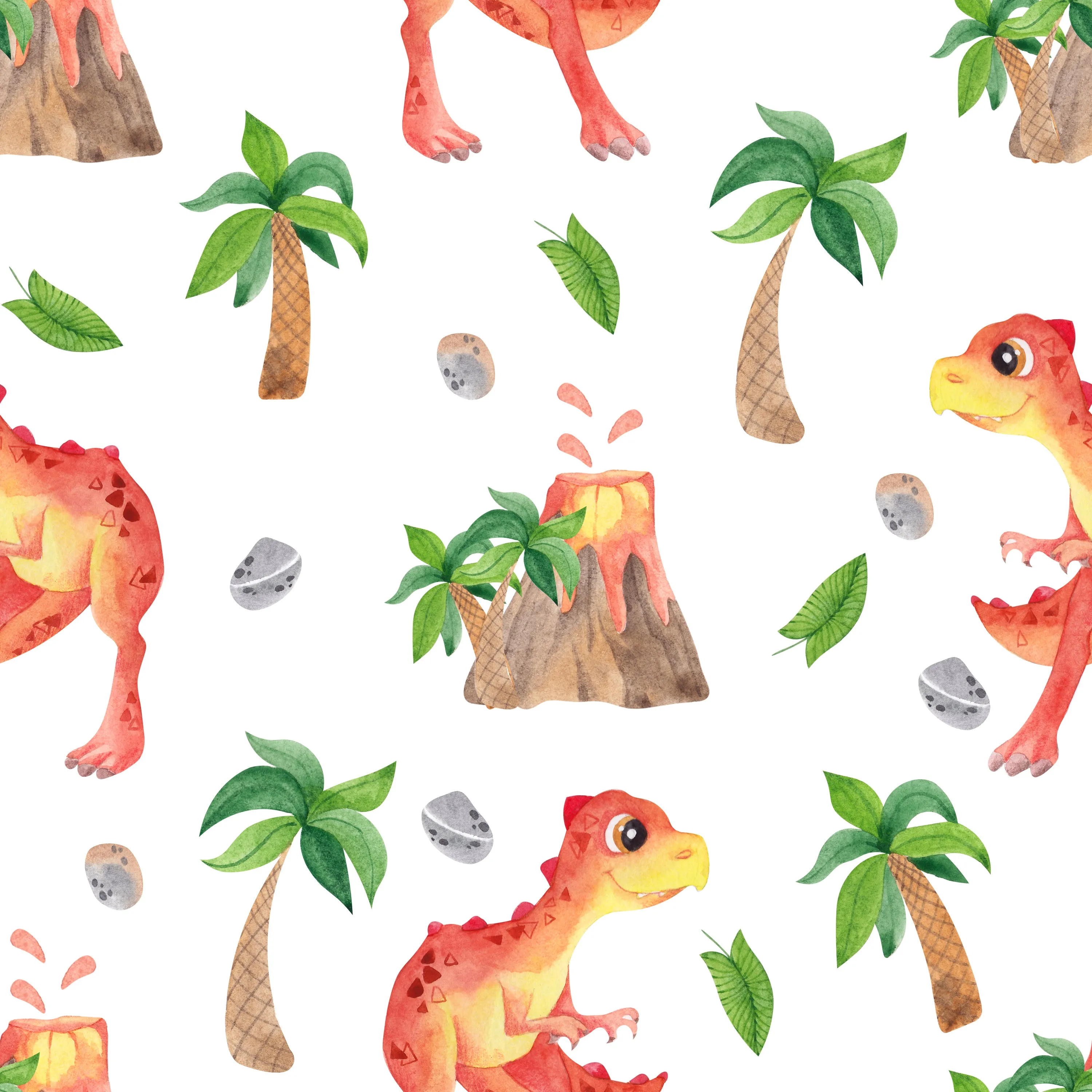 Dinosaur Fabric, DC14, Cute Red and Yellow Dinosaur Fabric, Cotton or Fleece 2074