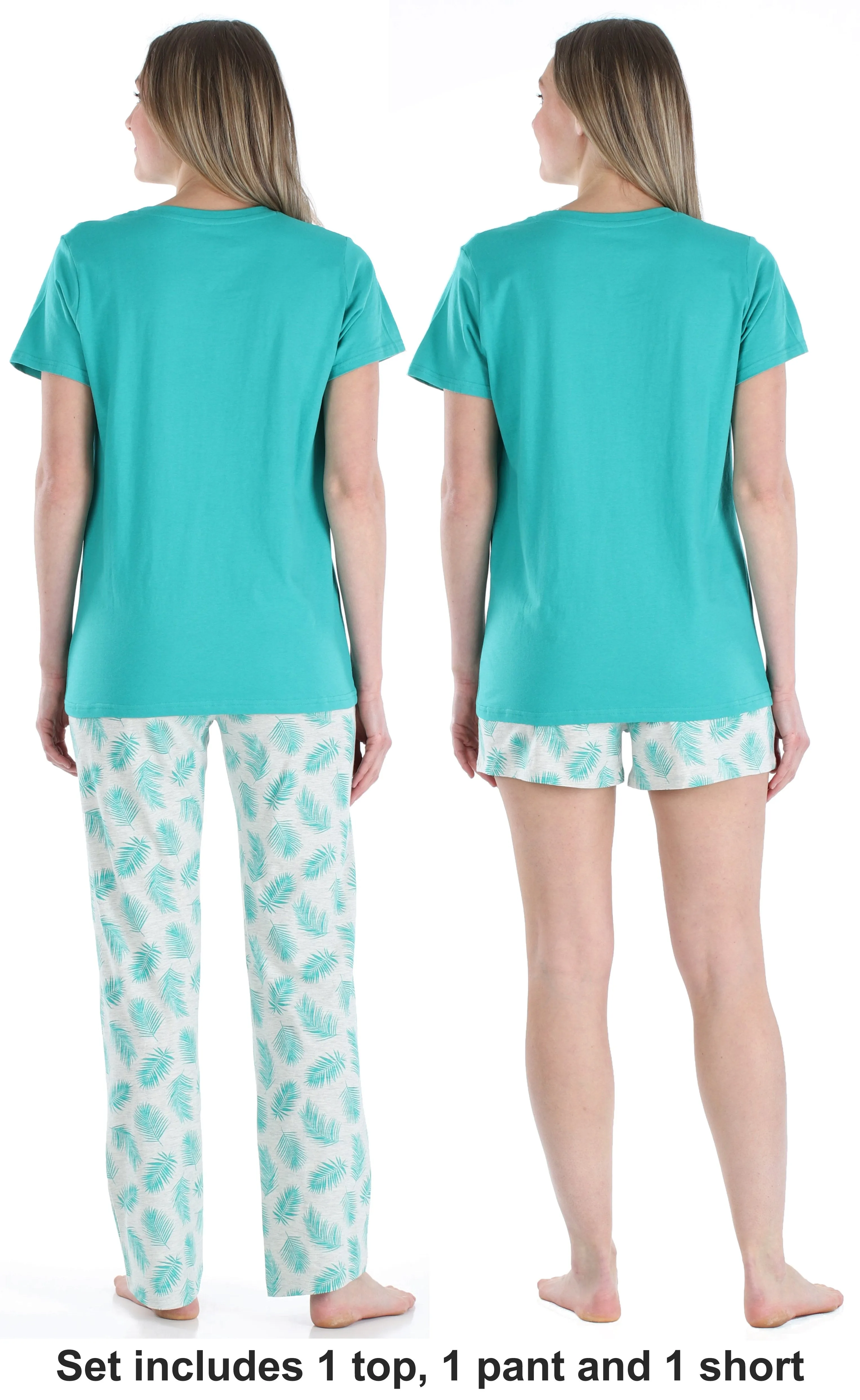 Frankie & Johnny Women's 3 Piece Knit Pajama Set - Top, Pant and Short