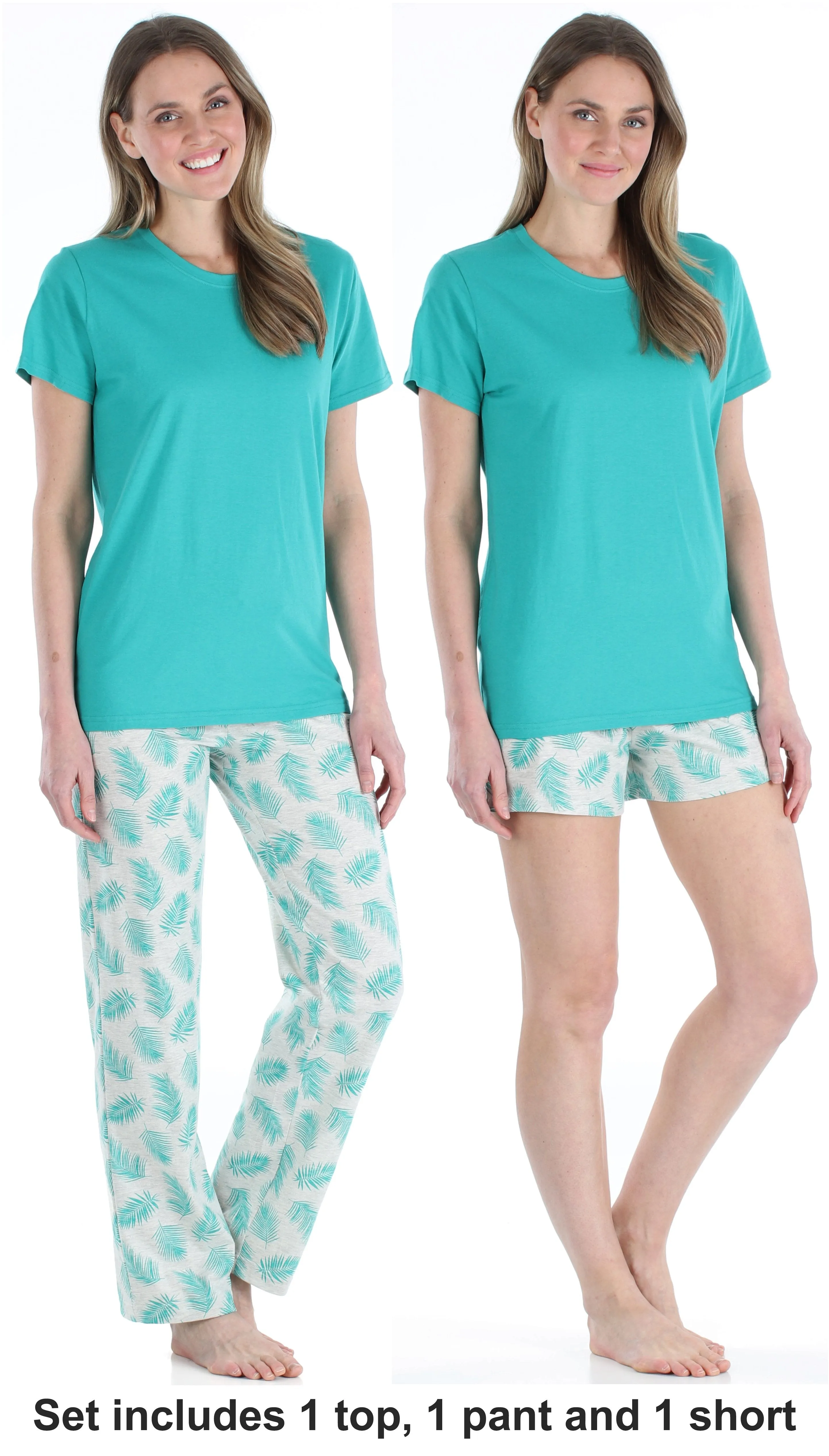 Frankie & Johnny Women's 3 Piece Knit Pajama Set - Top, Pant and Short