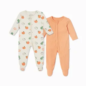 Fruit Print & Ribbed Clever Zip Baby Pajamas 2 Pack