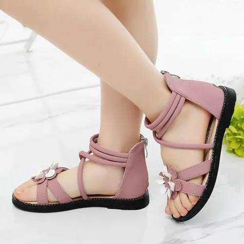 Girls Sandals Summer Shoes Cute Flower Roman Shoes Pink Green Pearl