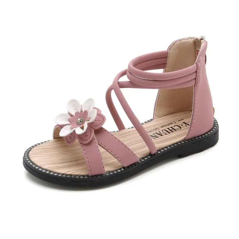 Girls Sandals Summer Shoes Cute Flower Roman Shoes Pink Green Pearl