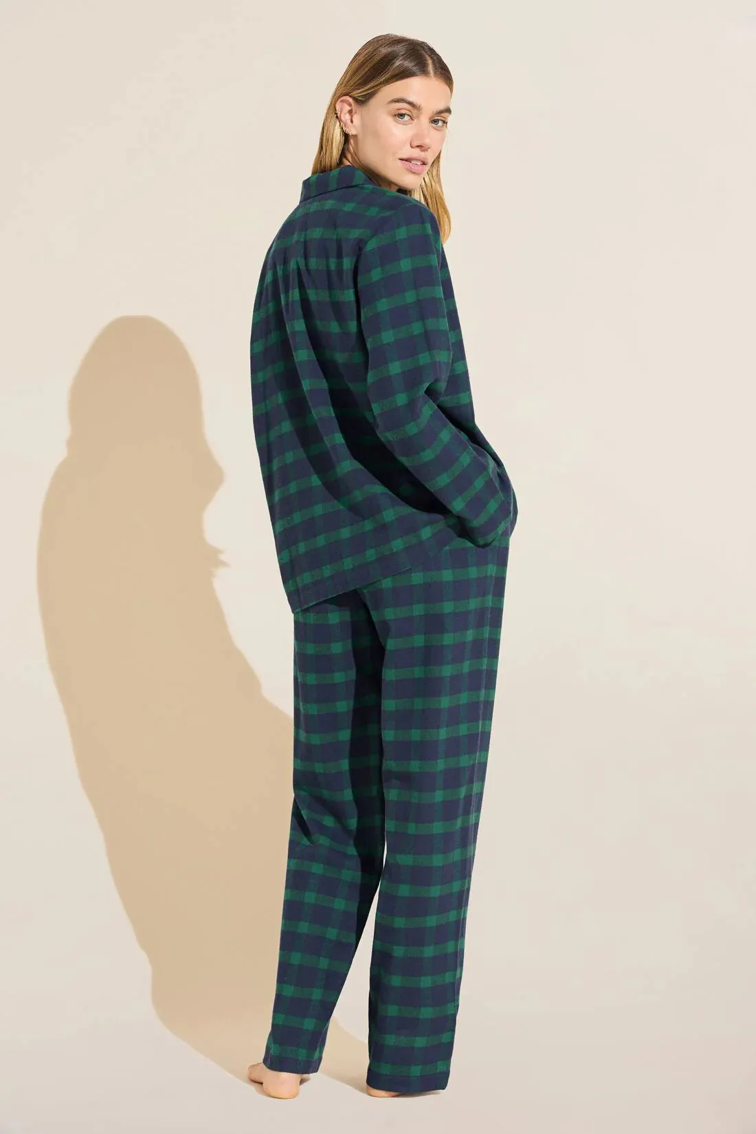 GISELE Flannel Long PJ Set in Windowpane Plaid True