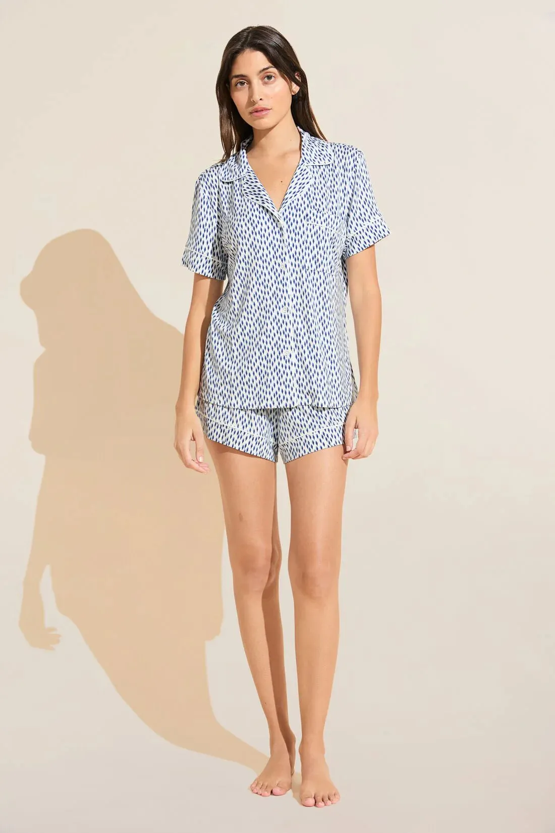 GISELE Relaxed Short PJ Set in Double Diamond Denim/Ivory