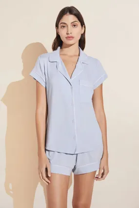 GISELE Relaxed Short PJ Set in Ice Blue/Ivory