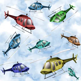 Helicopter Fabric, CH1, Tossed Helicopter, Cotton or Fleece 2191