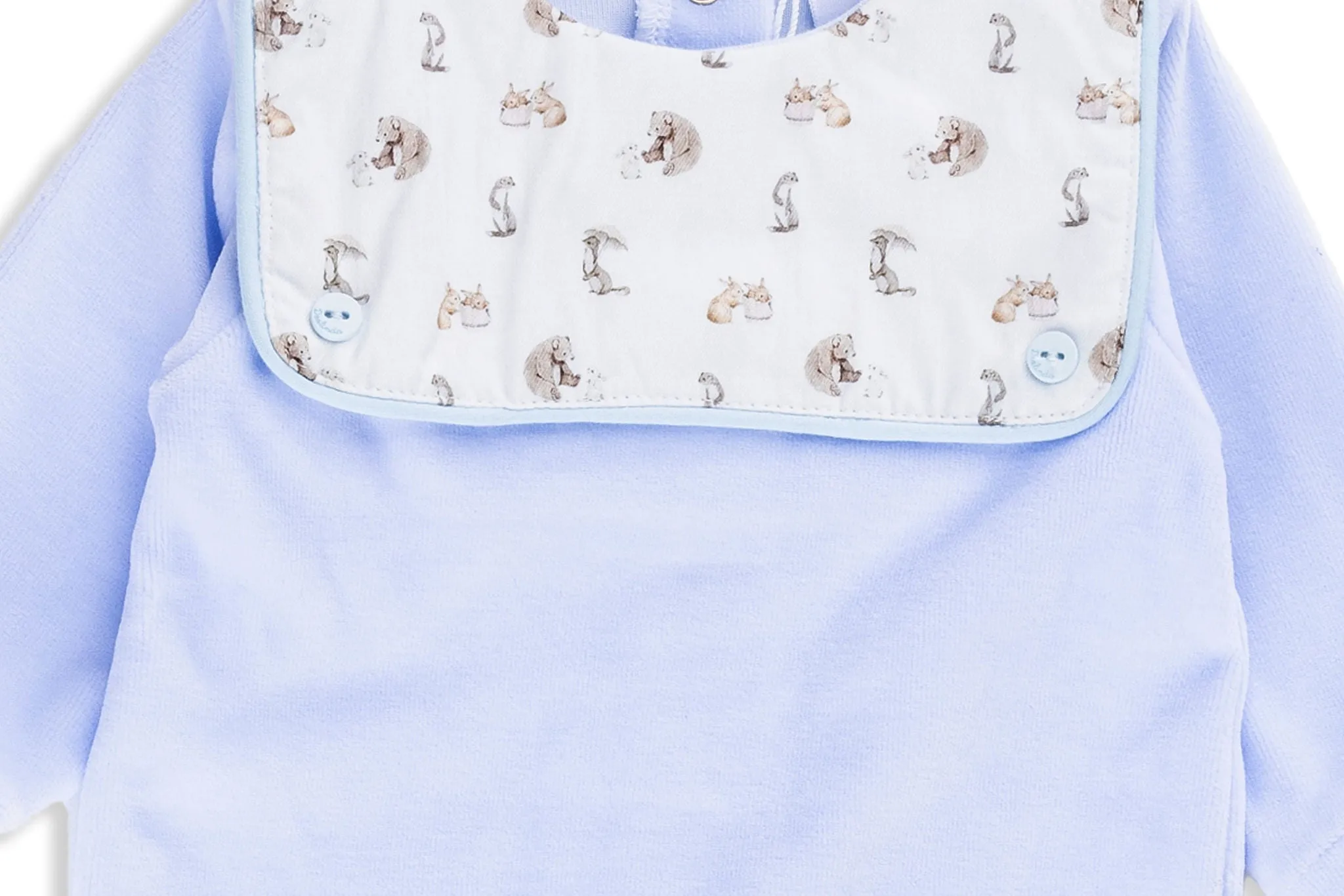 Ivory and Light Blue Velour Zoo Footed Romper