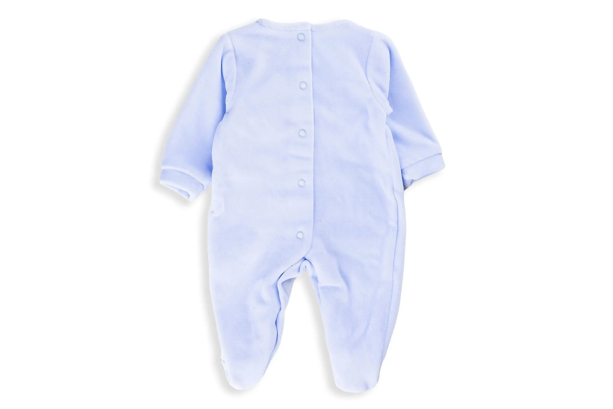 Ivory and Light Blue Velour Zoo Footed Romper