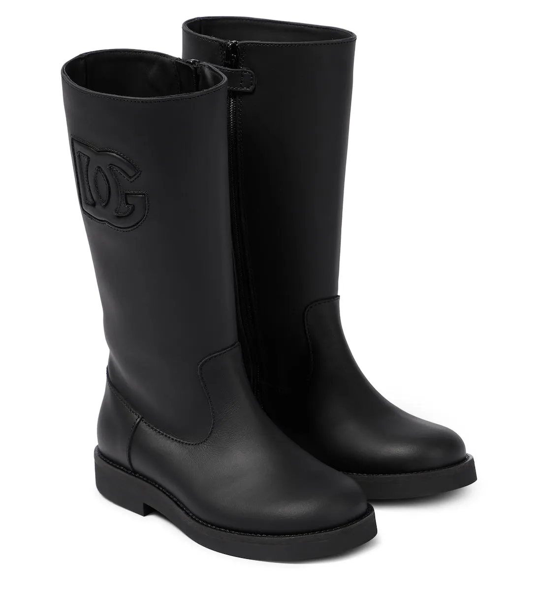 Knee-high leather boots with Dolce&Gabbana logo, black