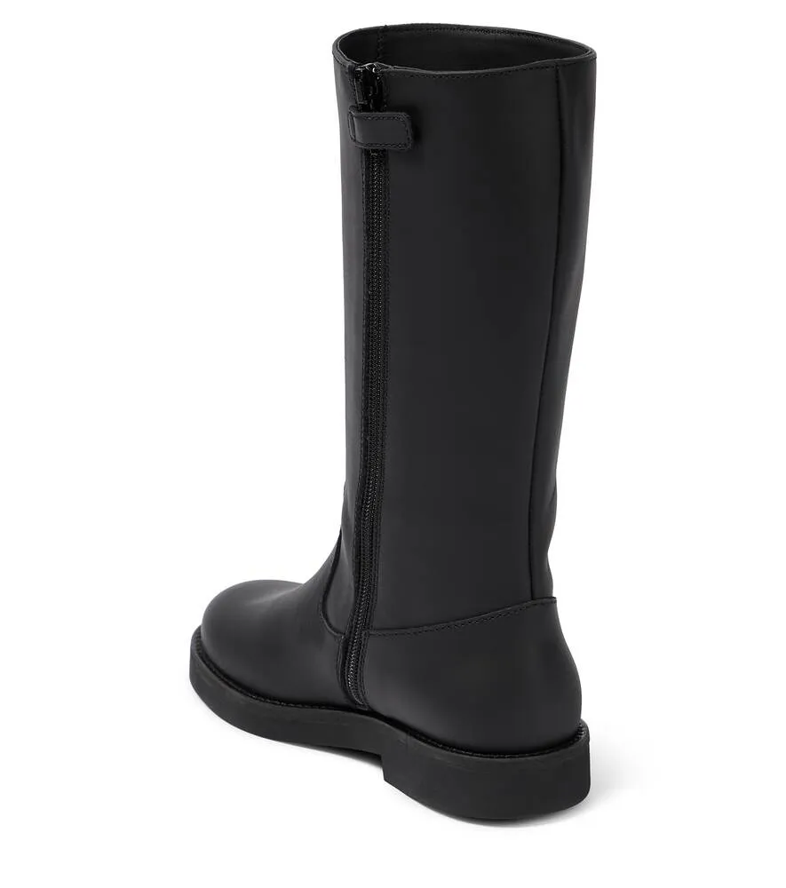 Knee-high leather boots with Dolce&Gabbana logo, black