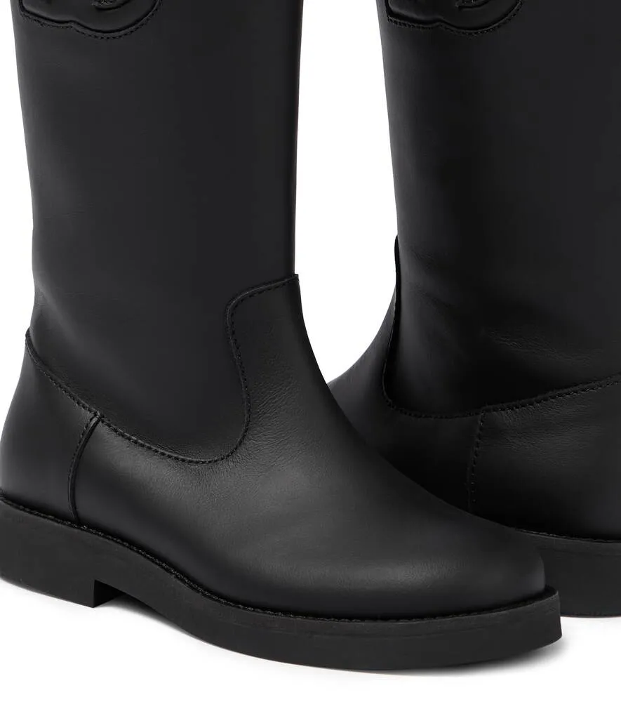 Knee-high leather boots with Dolce&Gabbana logo, black