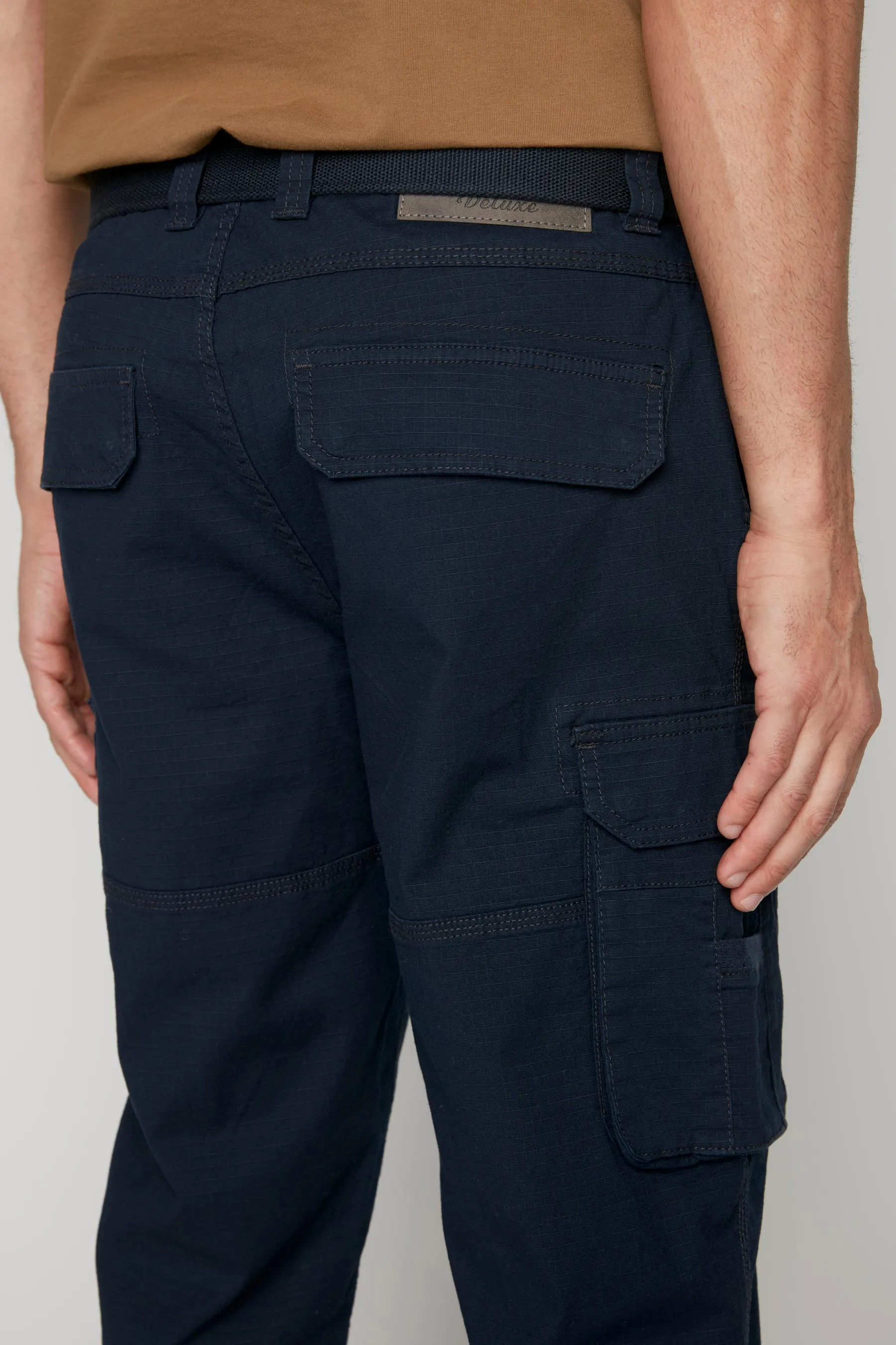 Mens Belted Cargo Capri Ripstop Shorts - Navy