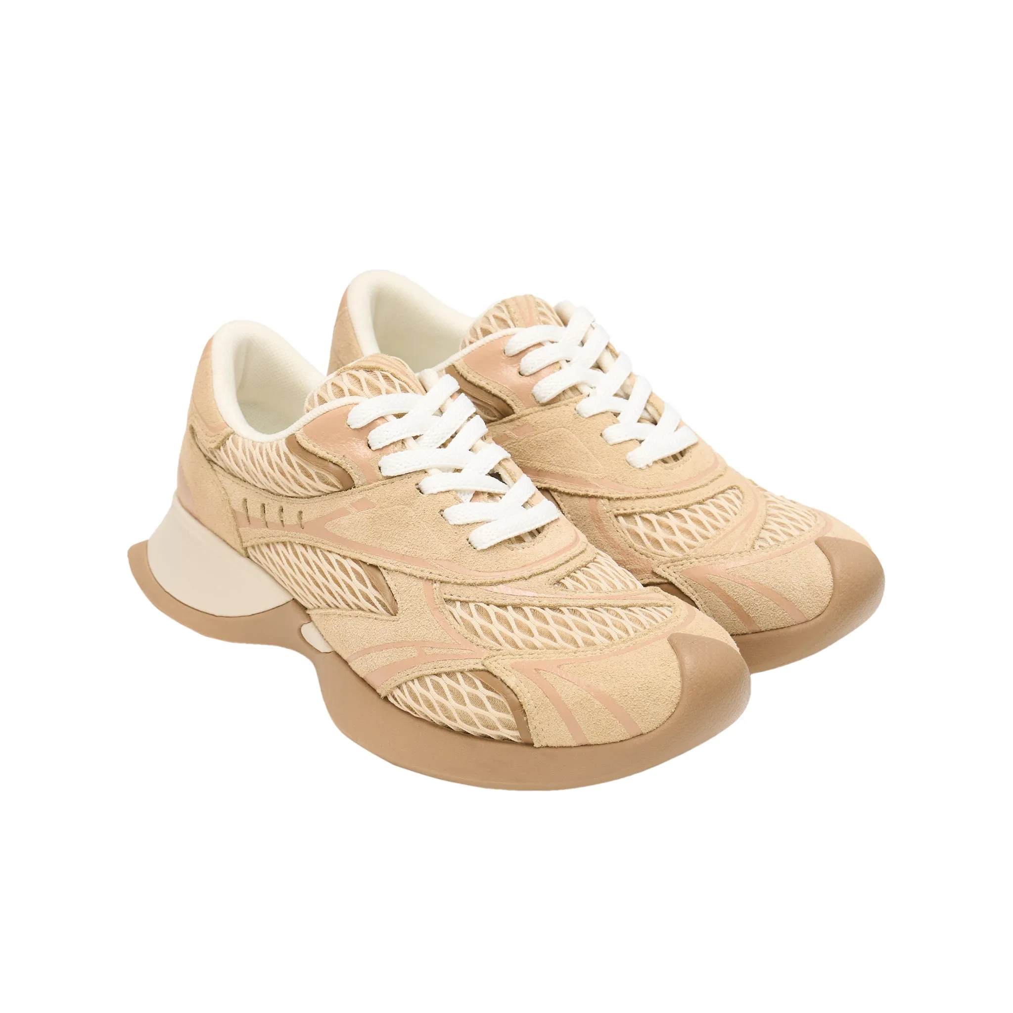 Mesh Stitching Embossed Vintage Running Shoes In Sandy