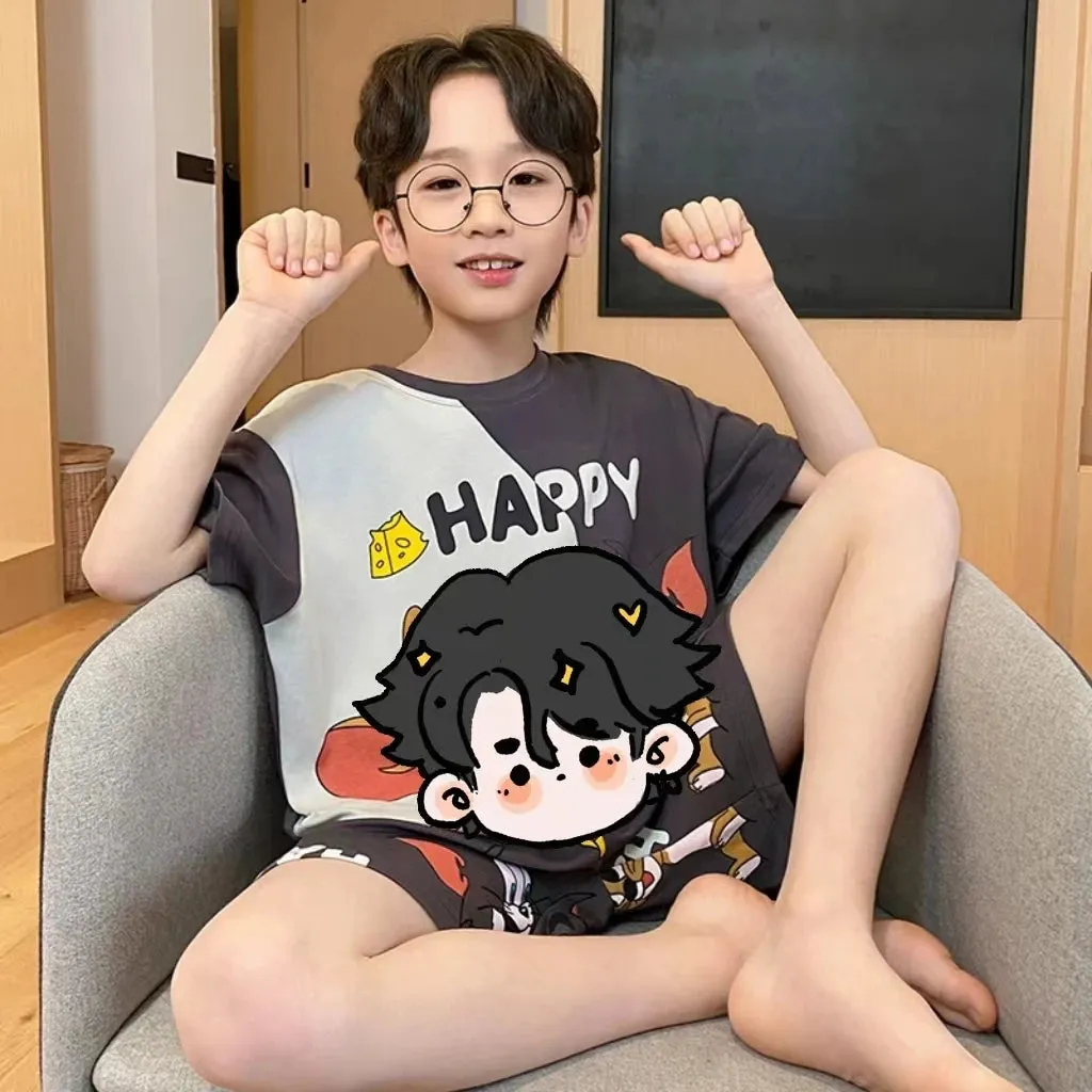 New Boys Pajamas Loungewear Set Summer Short Sleeve Shorts Thin Kids Little Boy Teen Big Kids Baby Pajamas Loungewear Set