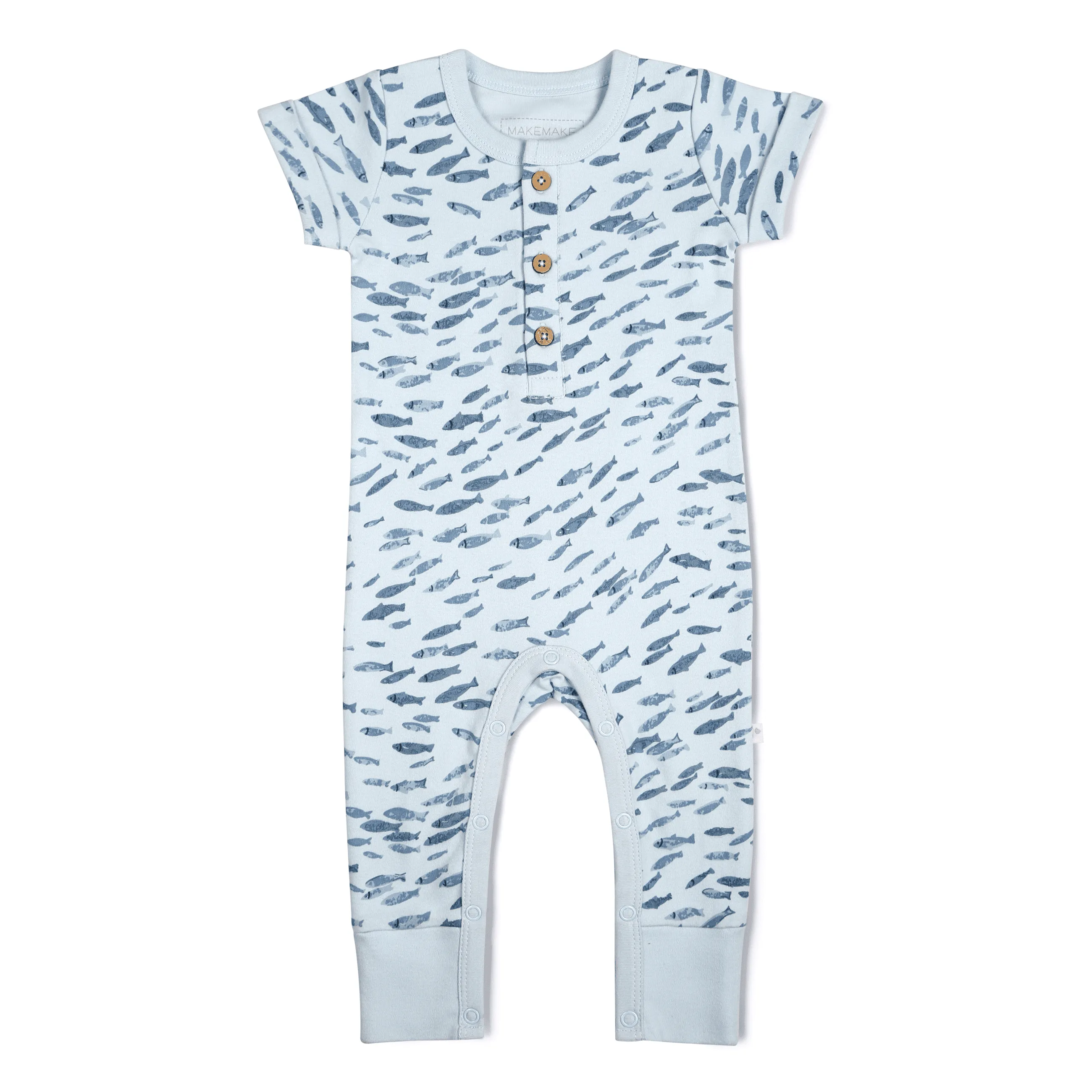 Organic Baby Short Sleeve Button Romper - Minnow