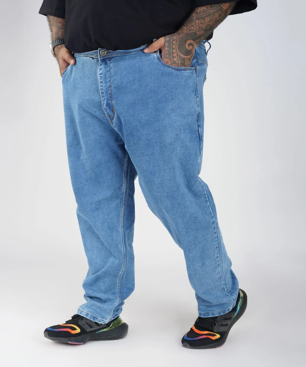 Plus Size Men Blue Faded Comfort Fit Jeans