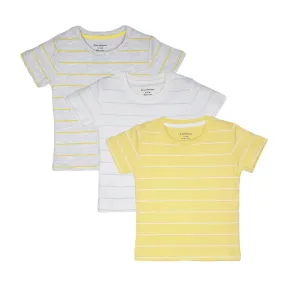 Round Neck T-Shirt - Stripes - Yellow / White / Grey - 3 Pc Pack