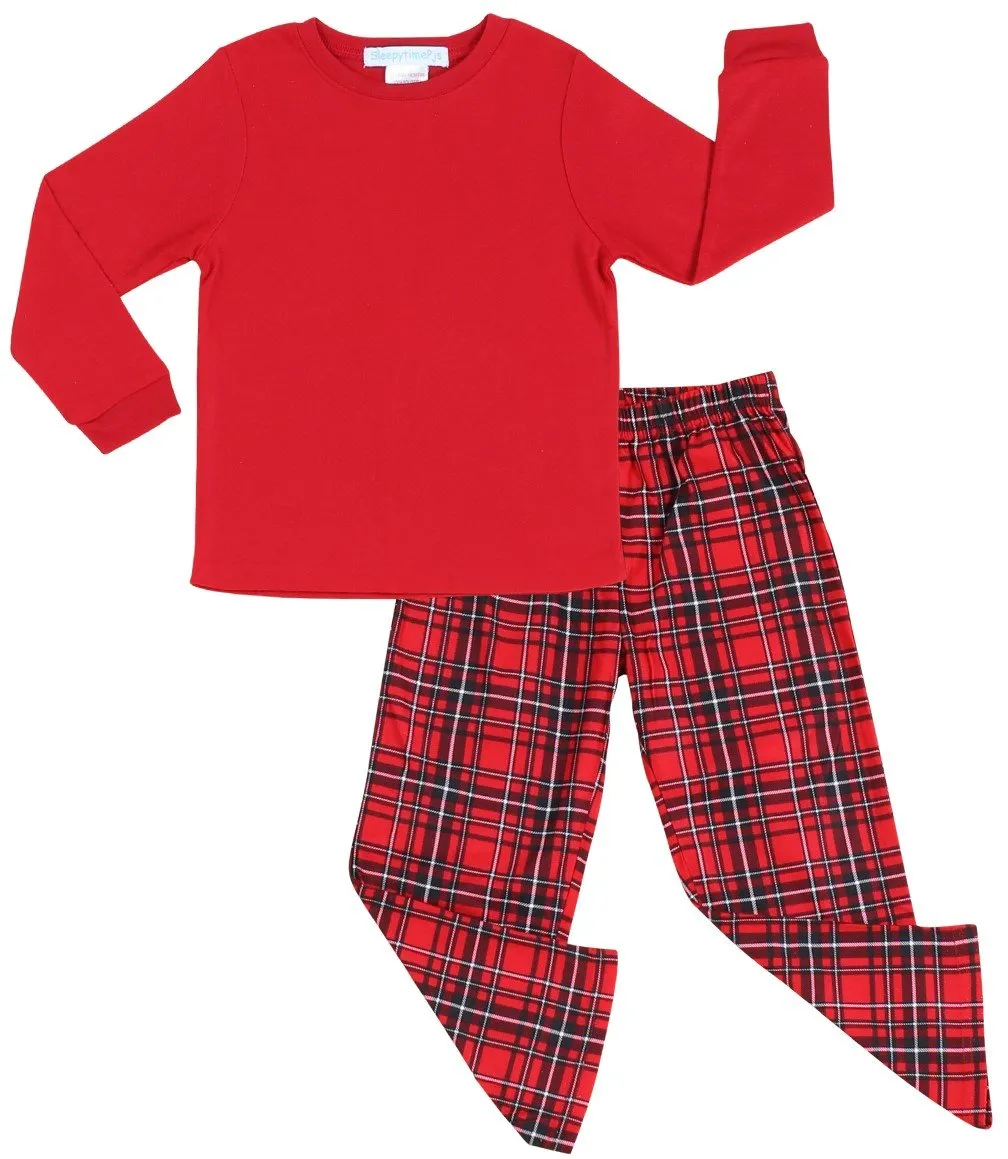 SleepytimePJs Family Matching Red Plaid Flannel Thermal Pajamas for the Family