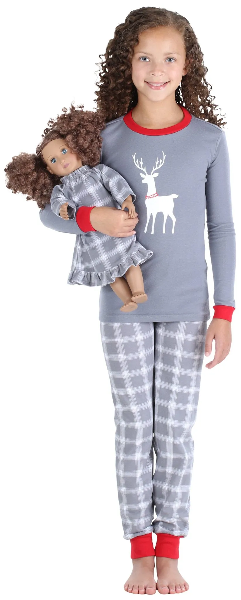 SleepytimePjs Red Holiday Family Matching Grey Plaid Deer Pajama Sets