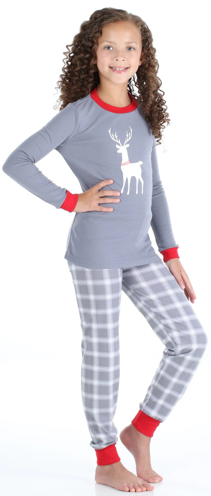 SleepytimePjs Red Holiday Family Matching Grey Plaid Deer Pajama Sets