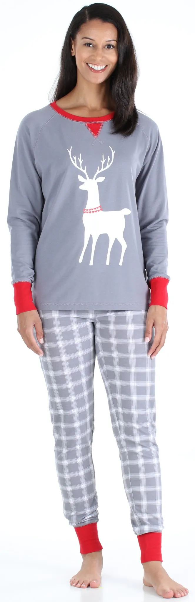 SleepytimePjs Red Holiday Family Matching Grey Plaid Deer Pajama Sets