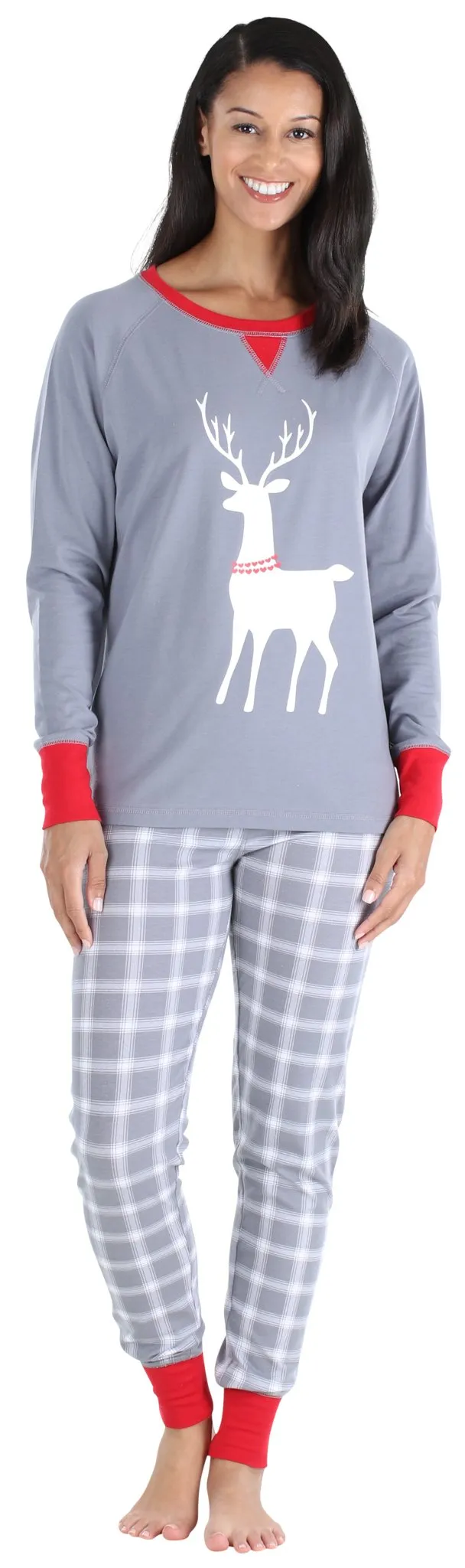 SleepytimePjs Red Holiday Family Matching Grey Plaid Deer Pajama Sets