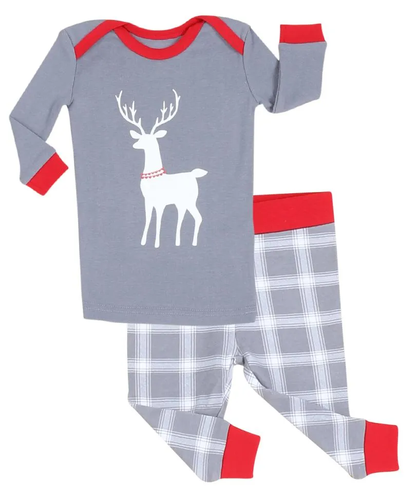 SleepytimePjs Red Holiday Family Matching Grey Plaid Deer Pajama Sets