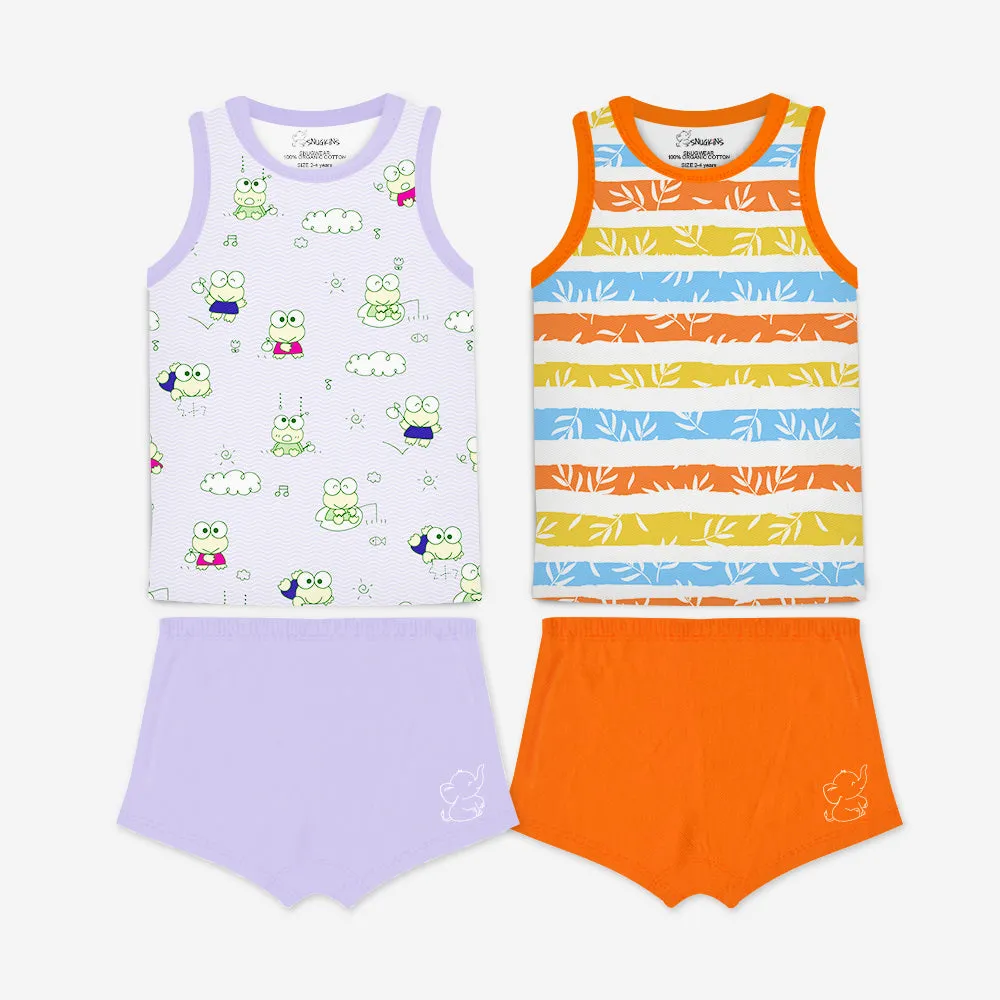 Snugkins 100% Organic Cotton Sleeveless T-Shirts Top and Shorts Set for Kids, Toddlers, Boys and Girls - Set of 2