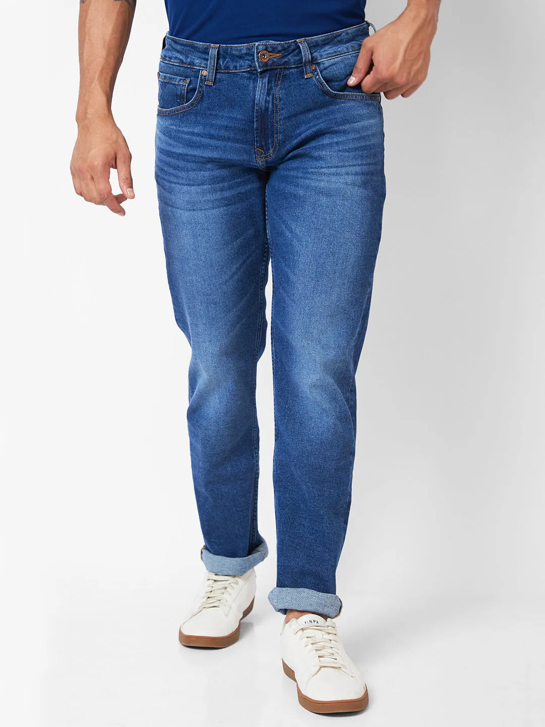 Spykar Mid-Rise Comfort Fit Blue Jeans For Men