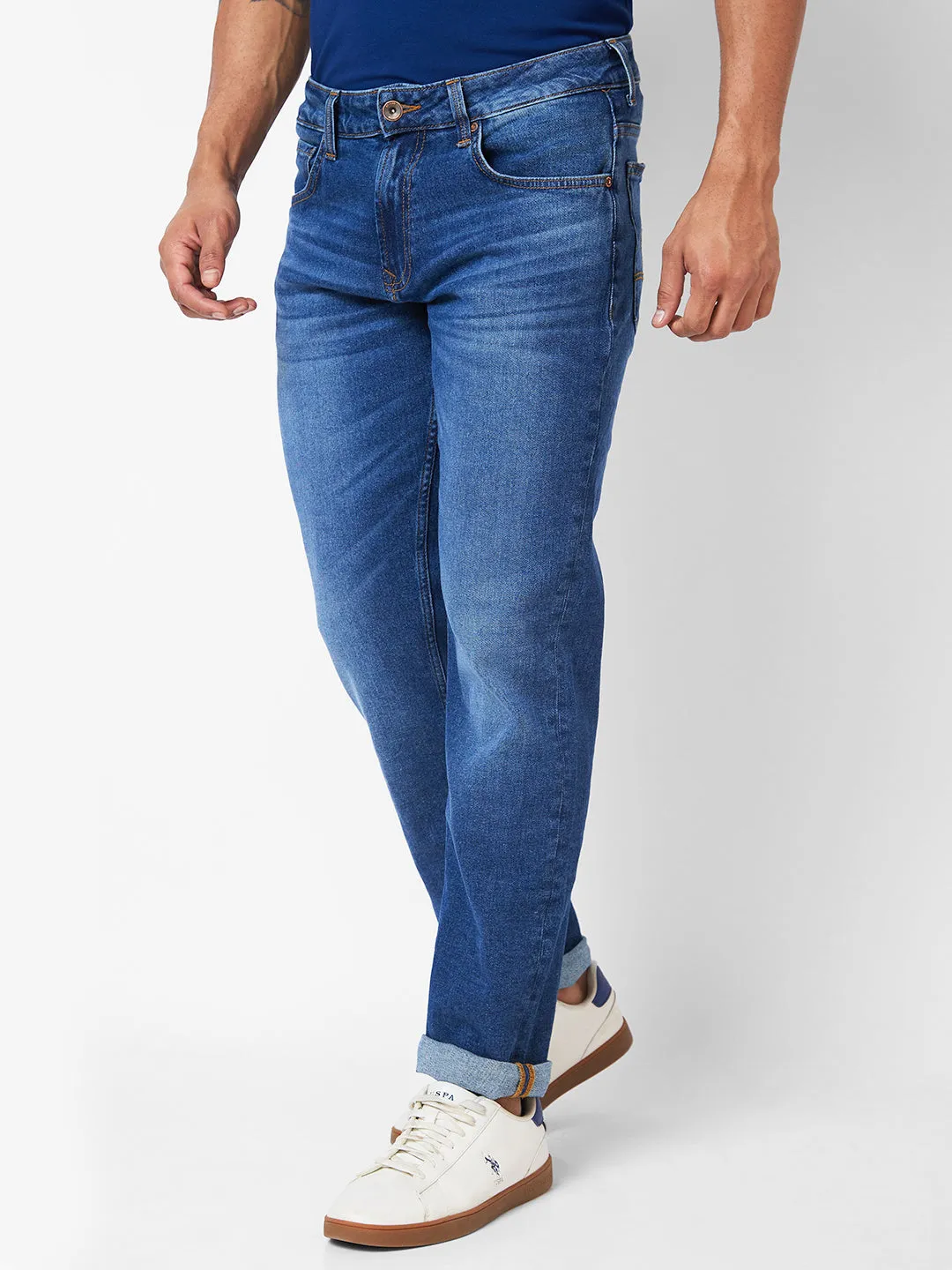 Spykar Mid-Rise Comfort Fit Blue Jeans For Men