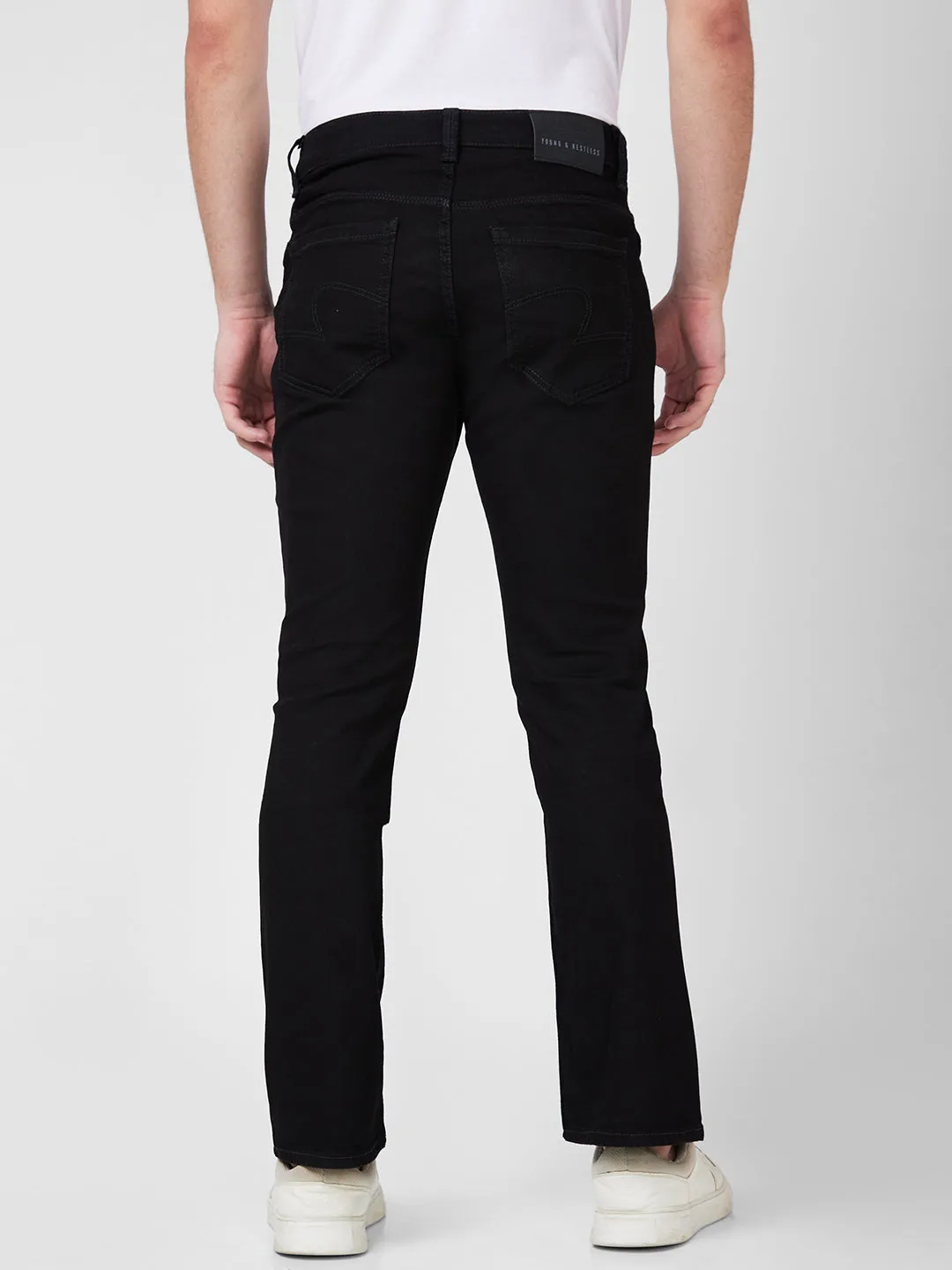 Spykar Mid Rise Comfort Fit Regular Length Black Jeans For Men