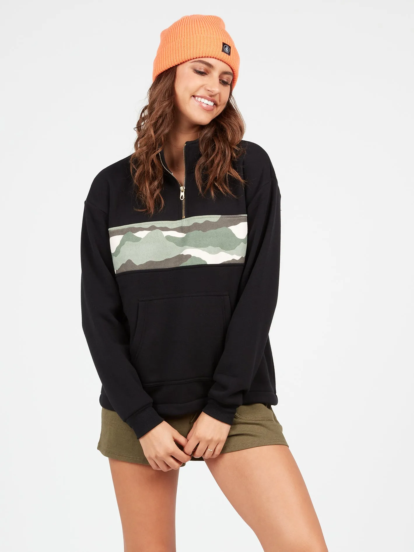 Stone Stacked Mock Neck Hoodie - Black