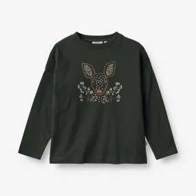 T-Shirt Deer Embroidery - black coal