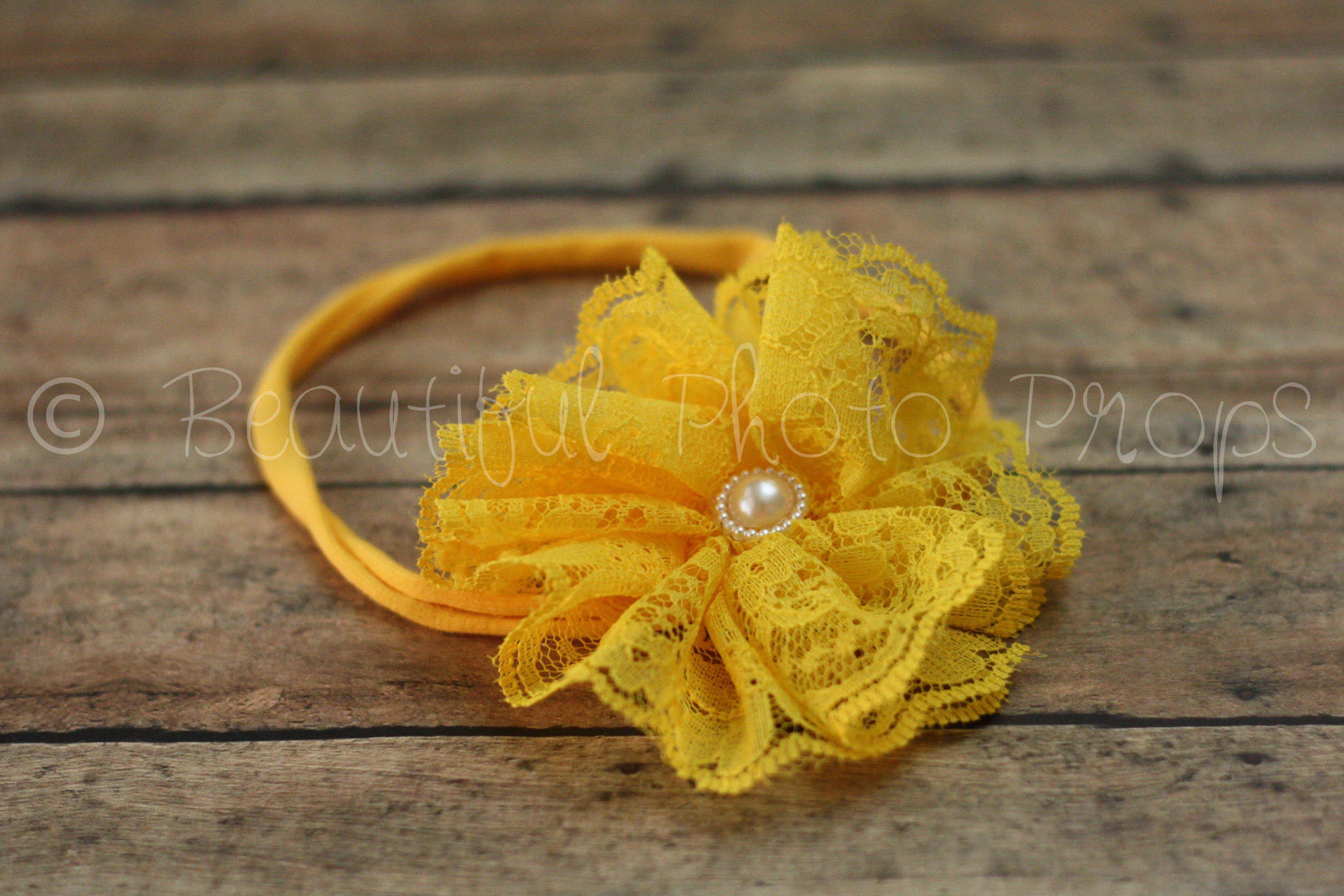 Vintage Lace Flower Headband Yellow